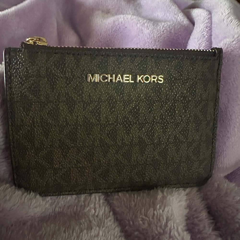 Michael Kors Dark Brown Card Holder with Gold Zipper